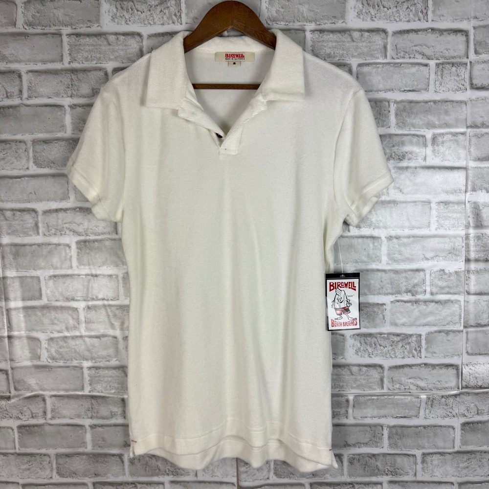 Birdwell Beach Britches Mens Terry Cloth Polo Shirt White Short Sleeve MEDIUM